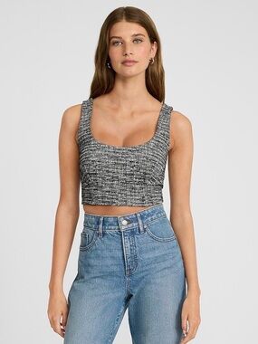 Express Tweed Black And White Scoop Neck Corset Cropped Top